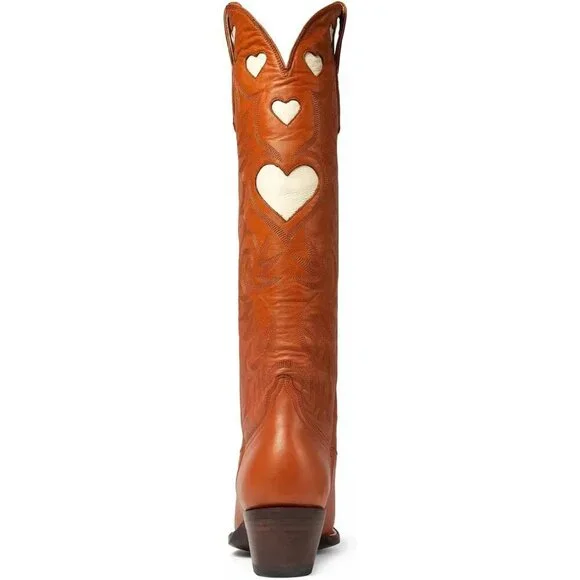 Women's Orange Wide Calf Round Toe Chunky Stacked Heel Knee High Cowgirl Boot - Picture 9 of 9